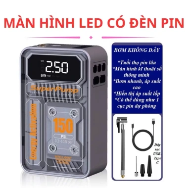 Máy bơm lốp không dây 3 chức năng: bơm hơi, sạc dự phòng, đèn pin - 150.000 VND 7