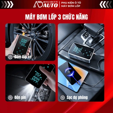 Máy Bơm Lốp Màn Hình Cảm Ứng ST9.616 Đa Năng Ô Tô - Xe Máy - Xe Đạp, Đèn Flash & Sạc Dự Phòng, Giá 523.000₫