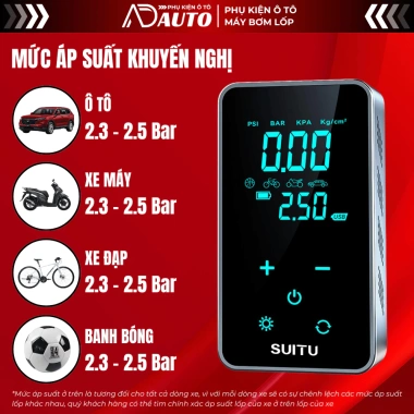 Máy Bơm Lốp Màn Hình Cảm Ứng ST9.616 Đa Năng Ô Tô - Xe Máy - Xe Đạp, Đèn Flash & Sạc Dự Phòng, Giá 523.000₫
