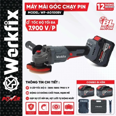Máy Cắt Mài Cầm Tay WORKFIX WF-AG100B 3 Tốc Độ 15cell Chống Sốc Đá Không Chổi Than Giá 594k