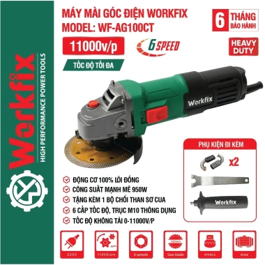 Máy cắt mài góc điện WORKFIX WF-AG100CT 6 tốc độ, khởi động mềm, chống khởi động lại - 539.000₫