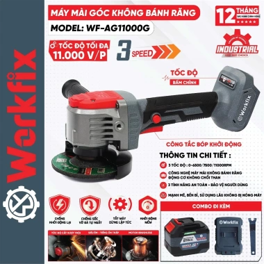 Máy Cắt Mài Pin WORKFIX WF-AG11.000G 3 Tốc Độ, Không Bánh Răng, Chống Sốc Đá - Giá 1.289.000 VNĐ