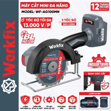 Máy cắt mini pin WORKFIX WF-AG100MN 3 mức, tốc độ 13.000v/p, chân pin phổ thông – Giá 898k