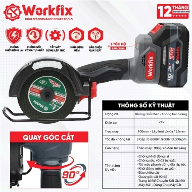 Máy cắt mini pin WORKFIX WF-AG100MN 3 mức, tốc độ 13.000v/p, chân pin phổ thông – Giá 898k 3 Máy cắt mini pin WORKFIX WF-AG100MN 3 mức, tốc độ 13.000v/p, chân pin phổ thông – Giá 898k 3