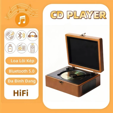 Máy CD Bluetooth Di Động Âm Thanh Sống Động, Đèn LED & Sạc Pin – Quà Tặng 999k