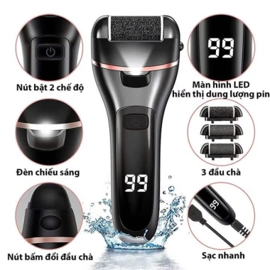Máy chà gót chân 3 đầu mài 2 chế độ - Tẩy tế bào chết, kèm 10 phụ kiện, 162.000₫ 2