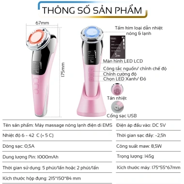 Máy chăm sóc da nóng lạnh đẩy tinh chất trị liệu ánh sáng, làm trẻ hóa da, bảo hành 12 tháng - Giá ưu đãi 629,000₫
