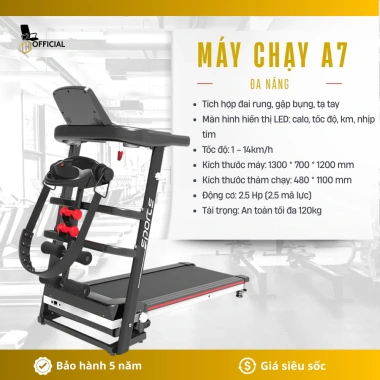 Máy chạy bộ A7S Sport đa năng kèm đai massage, rung và gập bụng - Giá 5.020.000₫