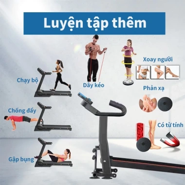 Máy chạy bộ cơ gấp gọn, đệm đi bộ, độ dốc điều chỉnh, Bluetooth, âm nhạc, giá 1.799.000₫