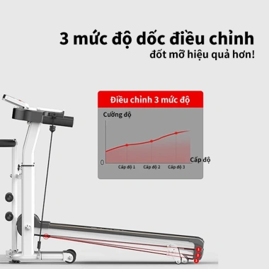 Máy chạy bộ cơ gấp gọn, đệm đi bộ, độ dốc điều chỉnh, Bluetooth, âm nhạc, giá 1.799.000₫