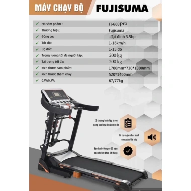 Máy chạy bộ đa năng Fujisuma FJ-668 + Osaky OS-900D nâng cấp 3.5 tốc độ 16km/h - Giá ưu đãi 12,255,000₫