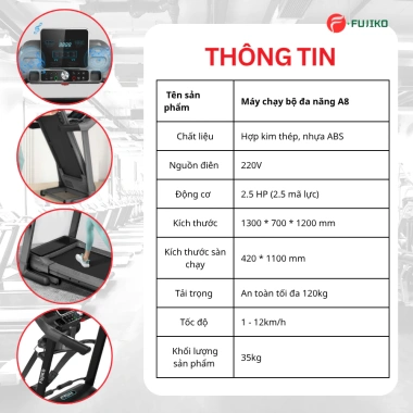 Máy chạy bộ điện Fujiko A8 nâng dốc, gấp gọn tự động đa năng - Giá chỉ 4.95 triệu