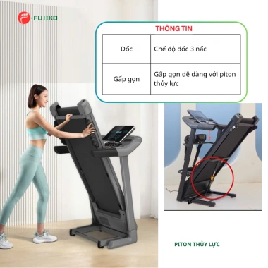 Máy chạy bộ điện Fujiko A8 nâng dốc, gấp gọn tự động đa năng - Giá chỉ 4.95 triệu