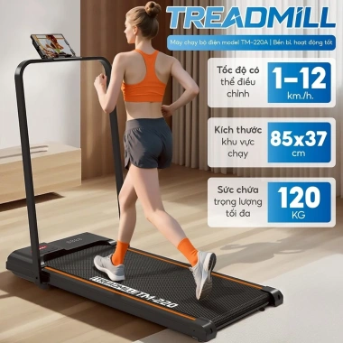 Máy chạy bộ điện TREADMILL TM220 1.75HP màn hình LED, tay cầm gọn nhẹ - Giá 2.099.000₫