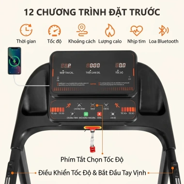 Máy chạy bộ gập gọn Bluetooth, độ dốc, tốc độ 14km/h, cho gia đình - 4,1 triệu