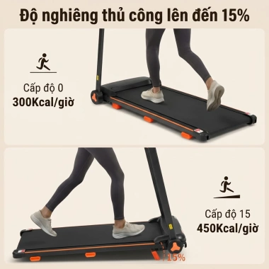 Máy chạy bộ gập gọn Bluetooth, độ dốc, tốc độ 14km/h, cho gia đình - 4,1 triệu