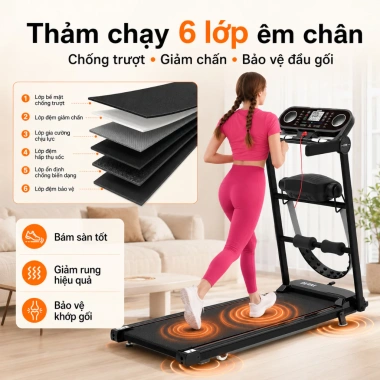 Máy chạy bộ gập gọn Bluetooth, giảm chấn chống ồn, độ dốc điều chỉnh, cho gia đình - 3.8 triệu