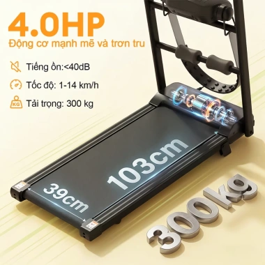 Máy chạy bộ gập gọn gia đình, Bluetooth âm nhạc, giảm chấn, chống ồn, độ dốc điều chỉnh - 4,600,000₫
