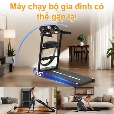 Máy chạy bộ gập gọn gia đình, Bluetooth âm nhạc, giảm chấn, chống ồn, độ dốc điều chỉnh - 4,600,000₫