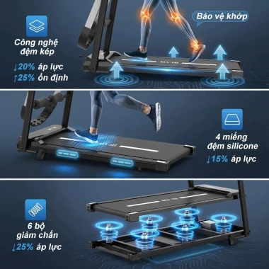 Máy chạy bộ gập gọn gia đình, Bluetooth âm nhạc, giảm chấn, chống ồn, độ dốc điều chỉnh - 4,600,000₫