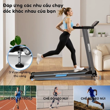 Máy chạy bộ gấp gọn OneTwoFit 2.5HP, màn hình LED, loa Bluetooth, 3 mức nghiêng thủ công, tải 120kg – giá 5.299.000₫ 4