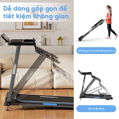 Máy chạy bộ gấp gọn OneTwoFit 2.5HP, màn hình LED, loa Bluetooth, 3 mức nghiêng thủ công, tải 120kg – giá 5.299.000₫ 5