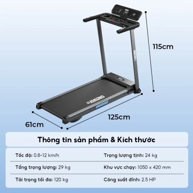 Máy chạy bộ gấp gọn OneTwoFit 2.5HP, màn hình LED, loa Bluetooth, 3 mức nghiêng thủ công, tải 120kg – giá 5.299.000₫ 9