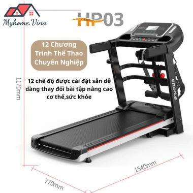 Máy chạy bộ gấp gọn tại nhà, băng tải 5 lớp, tốc độ 14km/h, kèm dây đai massage bụng