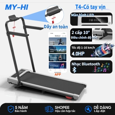 Máy chạy bộ gia đình giảm chấn, chống ồn, gập gọn, Bluetooth, APP, tốc độ 1‑16 km/h, điều khiển từ xa – chỉ 3,5 triệu 4