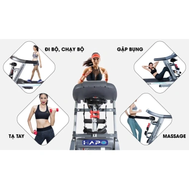 Máy chạy bộ Hapo HP03 gấp gọn, đai massage, tạ tay, chịu tải 120kg - 7.9 triệu