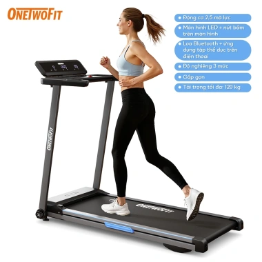 Máy chạy bộ OneTwoFit 2.5HP gấp gọn LED, loa Bluetooth, chịu tải 120kg, giá 5.398.722₫