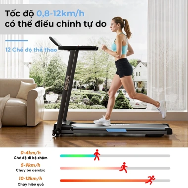 Máy chạy bộ OneTwoFit 2.5HP gấp gọn LED, loa Bluetooth, chịu tải 120kg, giá 5.398.722₫