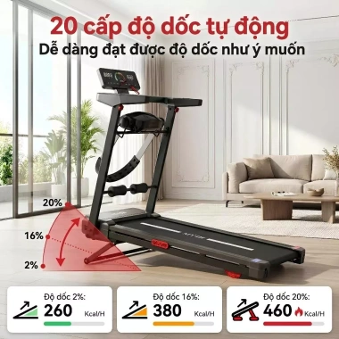 Máy chạy bộ tại nhà gập gọn, điều chỉnh độ dốc, điều khiển APP, màn hình cảm ứng, tốc độ 1‑16km/h - 4,2 triệu
