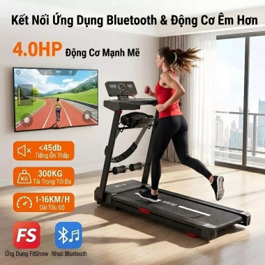 Máy chạy bộ tại nhà gập gọn, điều chỉnh độ dốc, điều khiển APP, màn hình cảm ứng, tốc độ 1‑16km/h - 4,2 triệu