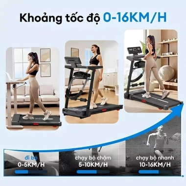 Máy chạy bộ tại nhà gập gọn, điều chỉnh độ dốc, điều khiển APP, màn hình cảm ứng, tốc độ 1‑16km/h - 4,2 triệu