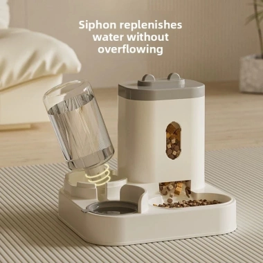 Máy cho ăn mèo tự động 2 trong 1, bình nước 1L+2.3L, chống kẹt, dễ vệ sinh, nhựa PP an toàn 3