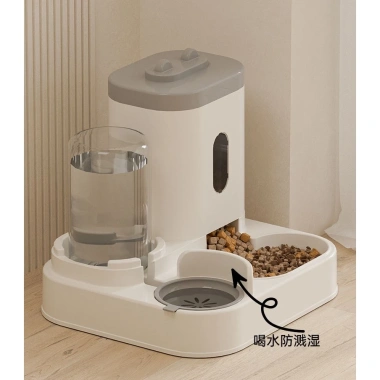 Máy cho ăn mèo tự động 2 trong 1, bình nước 1L+2.3L, chống kẹt, dễ vệ sinh, nhựa PP an toàn 5