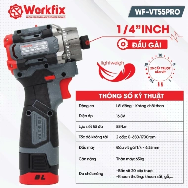Máy chuyên vít cấp trượt WORKFIX WF-VT55PRO 55Nm, bắn vít & khoan, gọn nhẹ không chổi than - Giá chỉ 698.000₫ 4