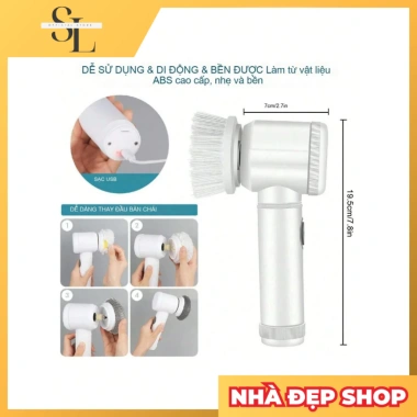 Máy cọ rửa điện đa năng 5IN1 không dây, 5 đầu thay thế, chà bếp, kính, chén bát, 99.000đ 3