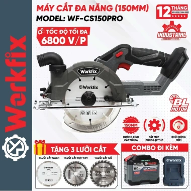 Máy cưa đĩa WORKFIX WF-CS150PRO 6.800v/p 150mm, tặng 3 lưỡi cắt, giá 1.349.000 VND