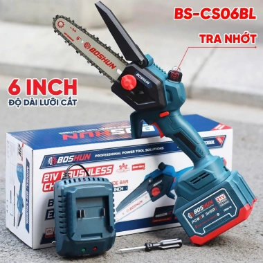 Máy cưa xích BOSHUN BS-CS06BL pin 6inch 4.600v/p, tra nhớt, không chổi than - 449.000 VND 2 Máy cưa xích BOSHUN BS-CS06BL pin 6inch 4.600v/p, tra nhớt, không chổi than - 449.000 VND 2