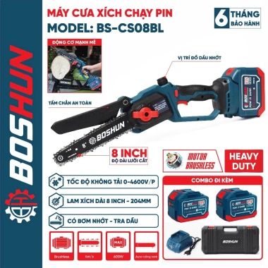 Máy Cưa Xích BOSHUN BS-CS08BL 8inch Không Chổi Than 15cell Tra Nhớt Giá 635.000đ