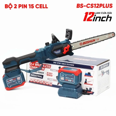 Máy cưa xích kéo dài pin BOSHUN BS-CS12PLUS 12inch, tích hợp cần nối dài, không chổi than – Giá 1.099.000đ