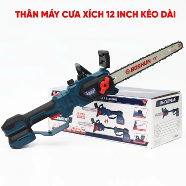 Máy cưa xích kéo dài pin BOSHUN BS-CS12PLUS 12inch, tích hợp cần nối dài, không chổi than – Giá 1.099.000đ