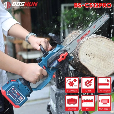 Máy Cưa Xích Pin BOSHUN BS-CS12PRO 12inch, Tra Nhớt Tự Động, Chân Pin Phổ Thông - Giá Ưu Đãi 729k