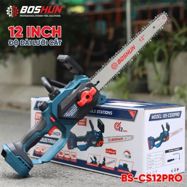 Máy Cưa Xích Pin BOSHUN BS-CS12PRO 12inch, Tra Nhớt Tự Động, Chân Pin Phổ Thông - Giá Ưu Đãi 729k