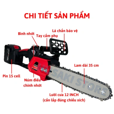 Máy Cưa Xích Pin LAPUSEN 199V 12inch Không Chổi Than, Pin 4cm, Bảo Hành 12 Tháng