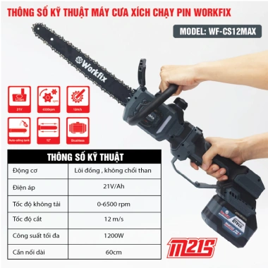 Máy Cưa Xích Pin Workfix WF-CS12MAX 12inch Kéo Dài 60cm Không Chổi Than Giá 1,224,000₫ 3