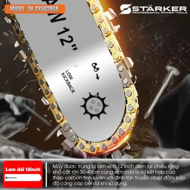 Máy cưa xích Starker SK-CX5.028GR 12 inch - không chổi than, cắt gỗ 30cm, 750.000 VNĐ