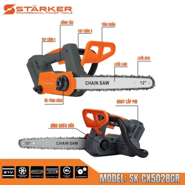 Máy cưa xích Starker SK-CX5.028GR 12 inch - không chổi than, cắt gỗ 30cm, 750.000 VNĐ